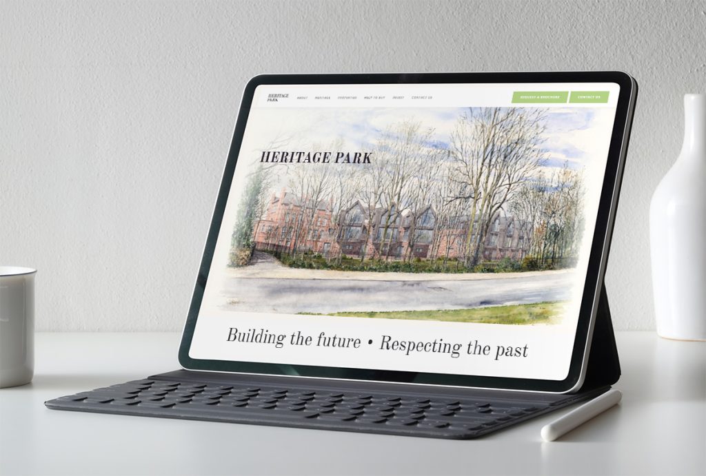 Heritage Park website front page mocked up on a tablet / laptop